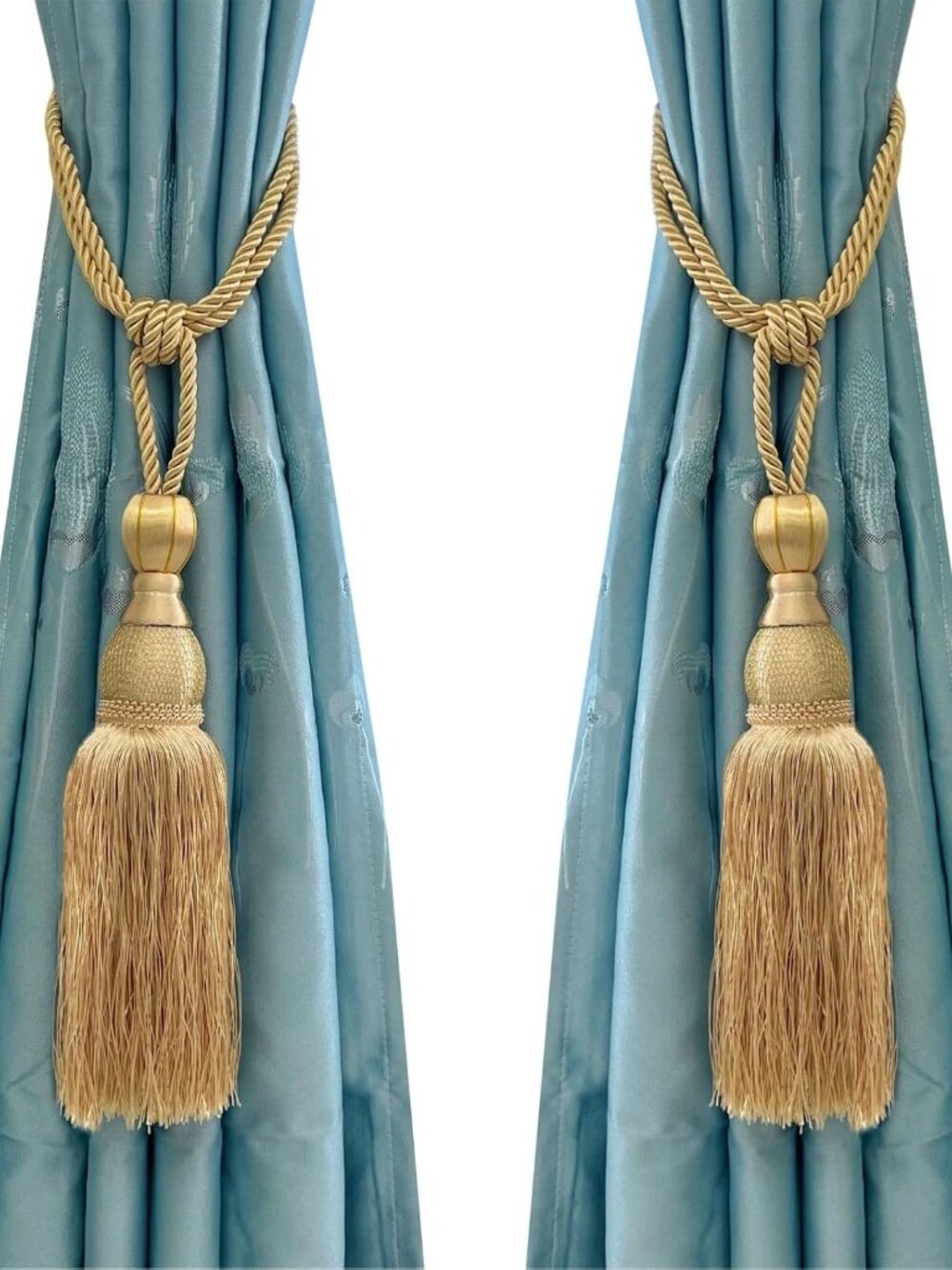 Set of 2 Gold Ball Tassel Curtain Tiebacks Braided Window Decor